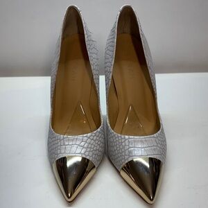 YEVRAH Elegant White, Gray & Gold Pumps